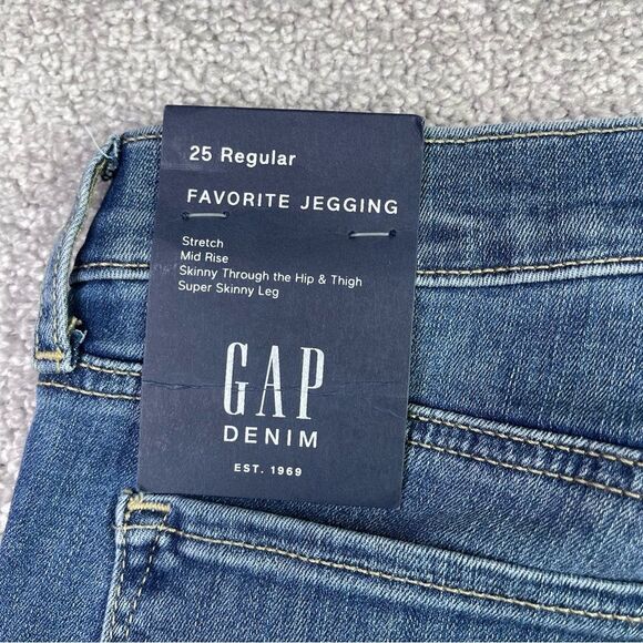 Gap Favorite Jegging Women's 25 Blue Skinny Mid-Rise Dark Distressed Jeans - Picture 5 of 13